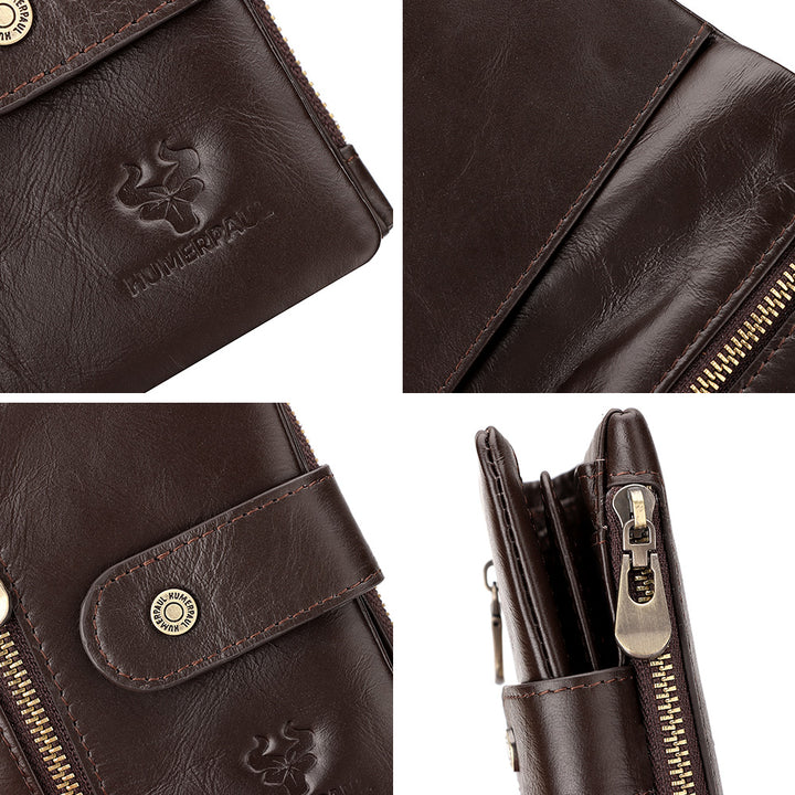 Genuine Leather Slim Wallet with Zipper Coin Pocket