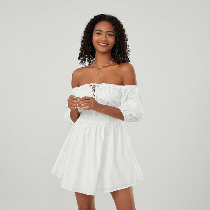 Summer Chic Off-Shoulder Mini A-Line Dress with Puff Sleeves