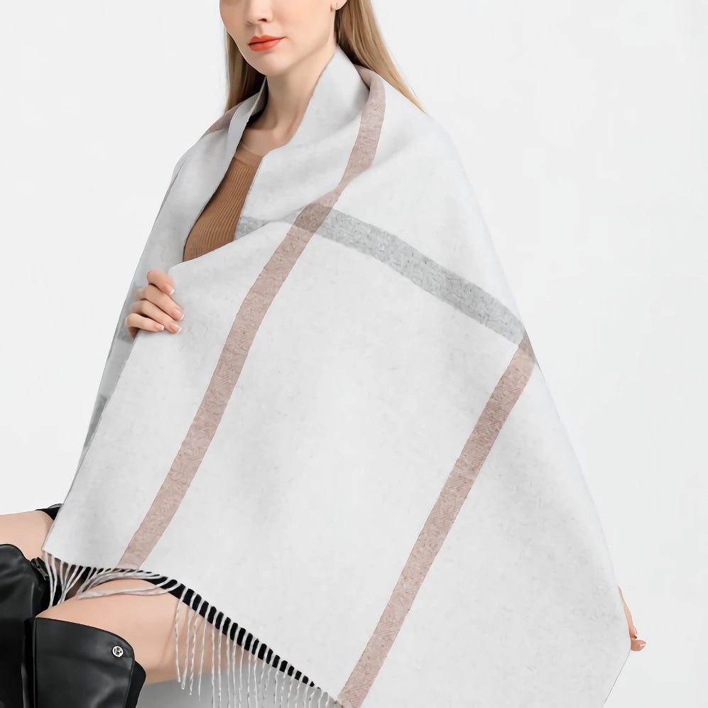 Luxury Plaid Cashmere Scarf for Women – Warm Pashmina Shawl with Tassels