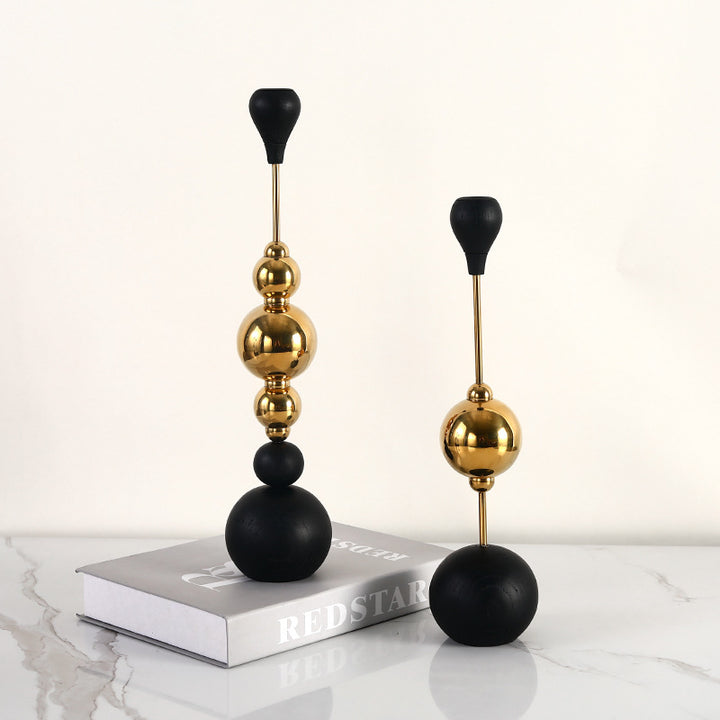 Light Luxury Stainless Steel Candle Table Wooden Ball Metal Candlestick Ornaments