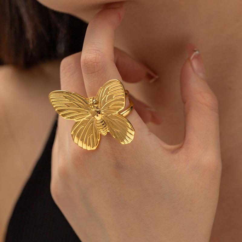 Adjustable Vintage Butterfly Stainless Steel Ring