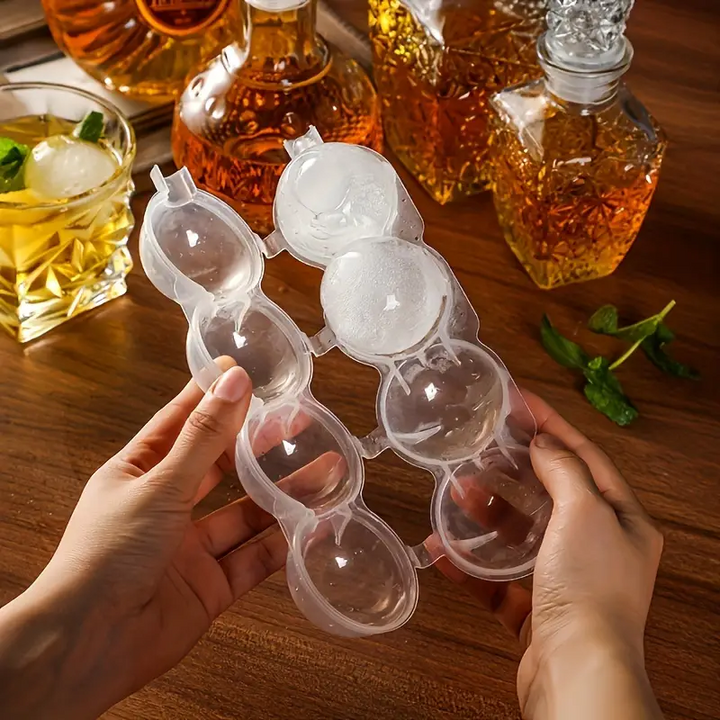 4 Hole Ice Cube Maker Round Ice Ball Mold for Whiskey & Cocktails