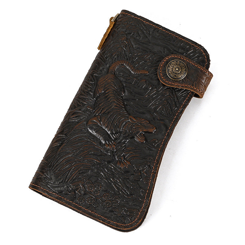 Men's Crazy Horse Leather Long Chain Anti-theft Wallet