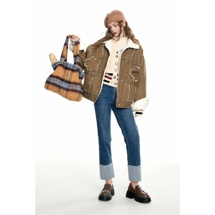 Vintage Warm Brown Denim Jacket for Women