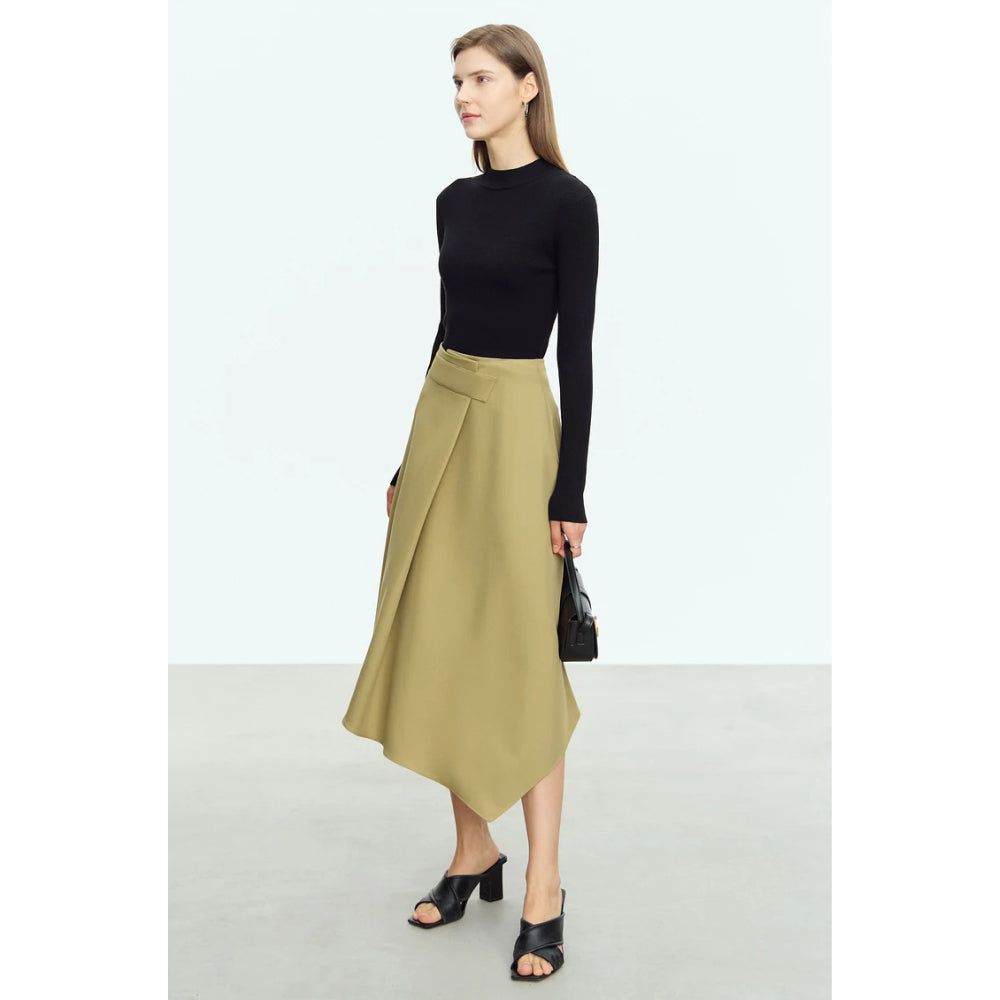 Minimalist Asymmetrical A-Line Midi Skirt