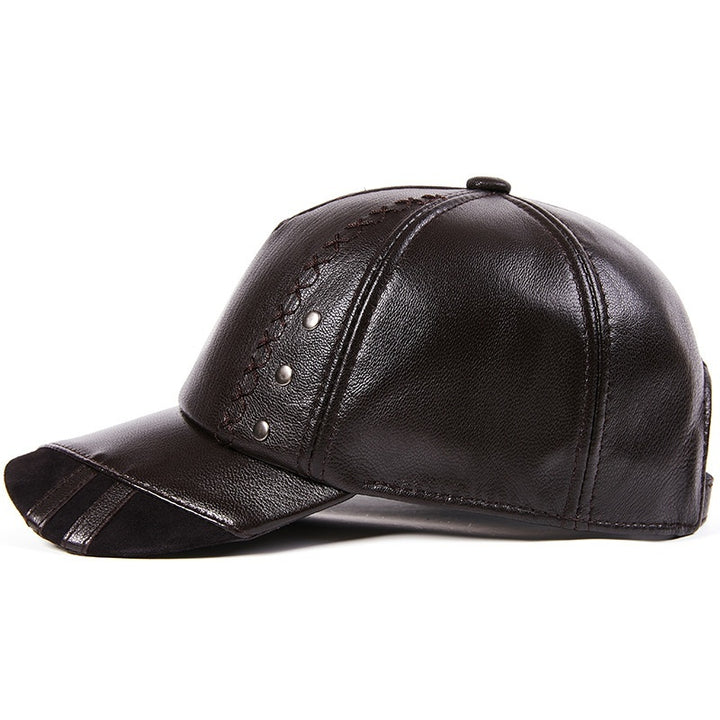 Casual Sheepskin Korean Style Baseball Cap Genuine Leather