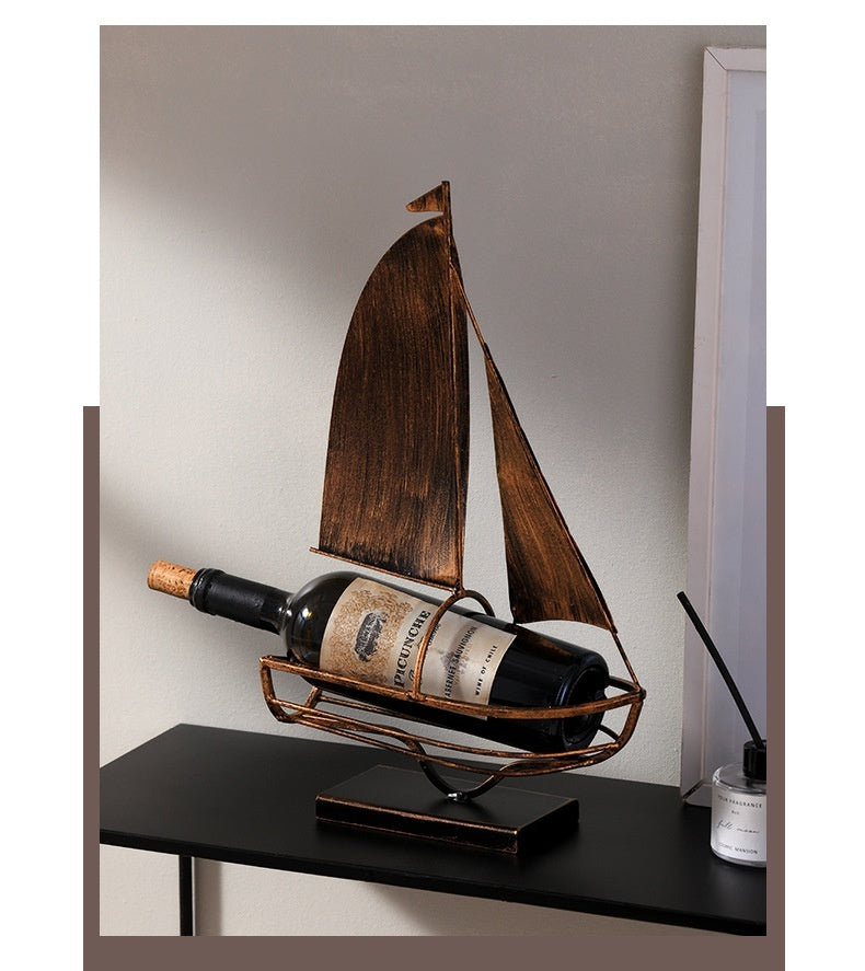 Iron Boat Wine Rack Decoration