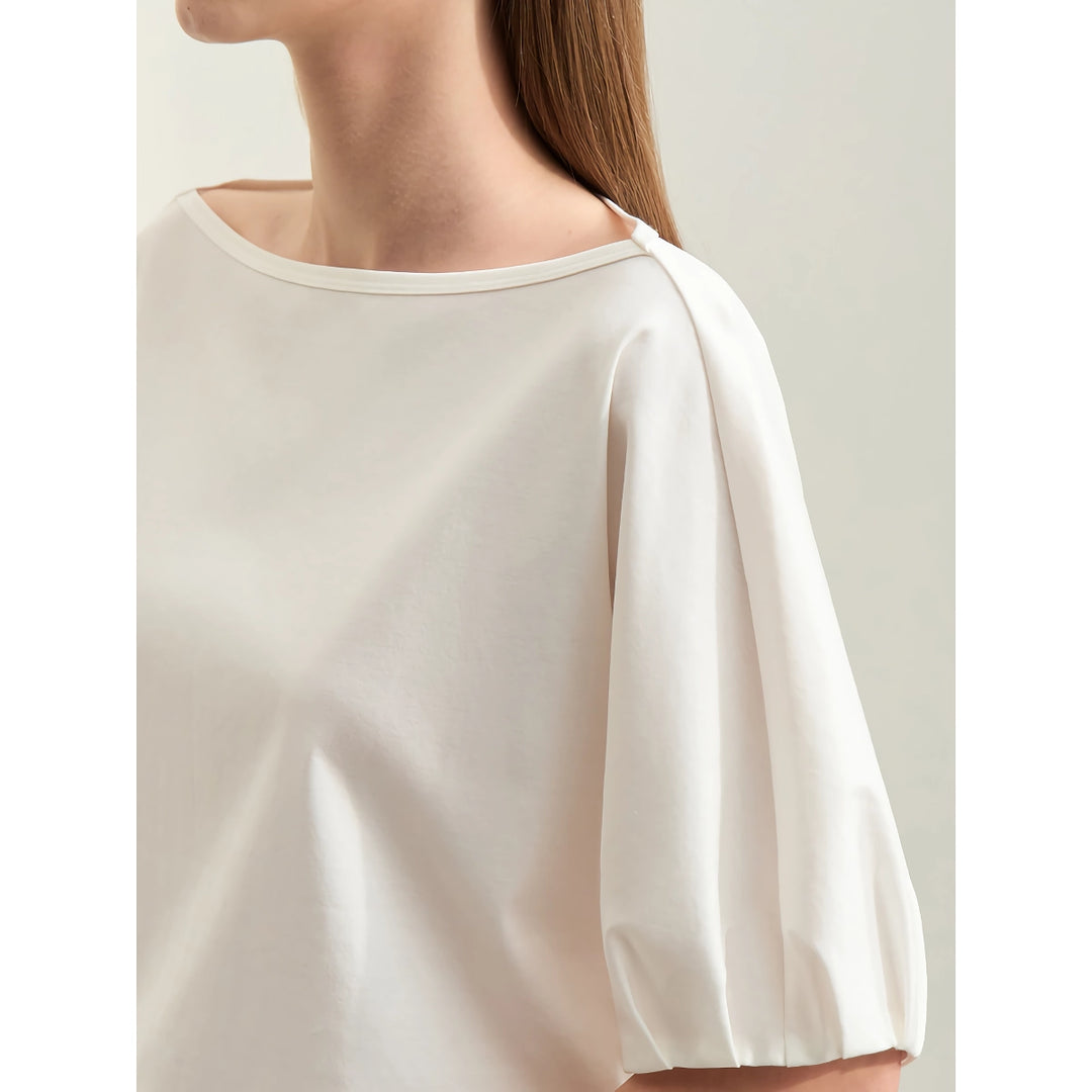 Minimalist Women's Cotton Lantern Sleeve T-Shirt