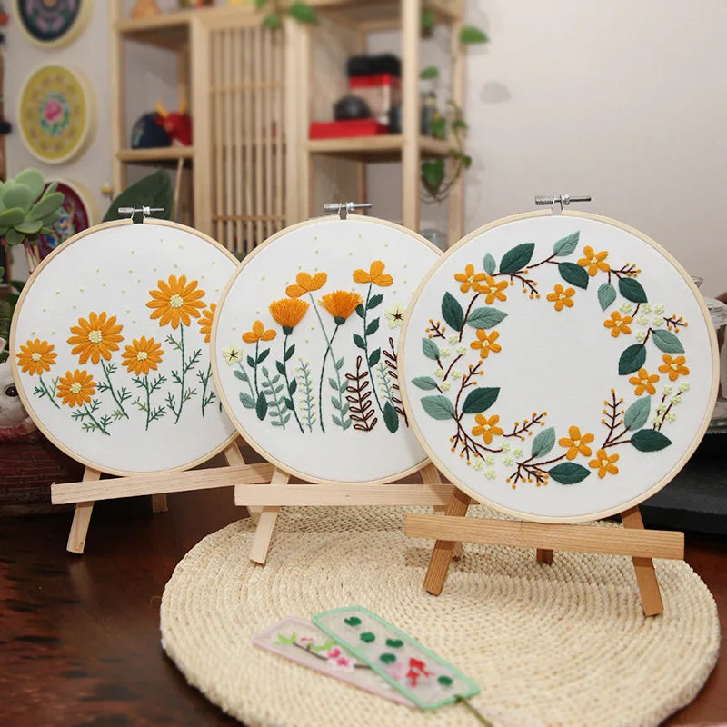 Sweet Osmanthus Embroidery Kits for Beginners with 20cm Hoop Tools