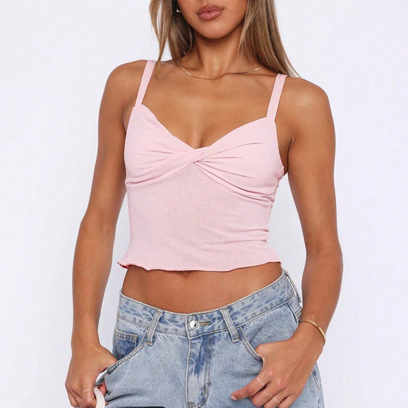 New Y2K V-neck Camisole Summer Versatile Sexy Short Top Girl Street Style Womens Clothing