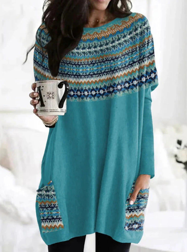 Printed Casual Round Neck Long Sleeve Women