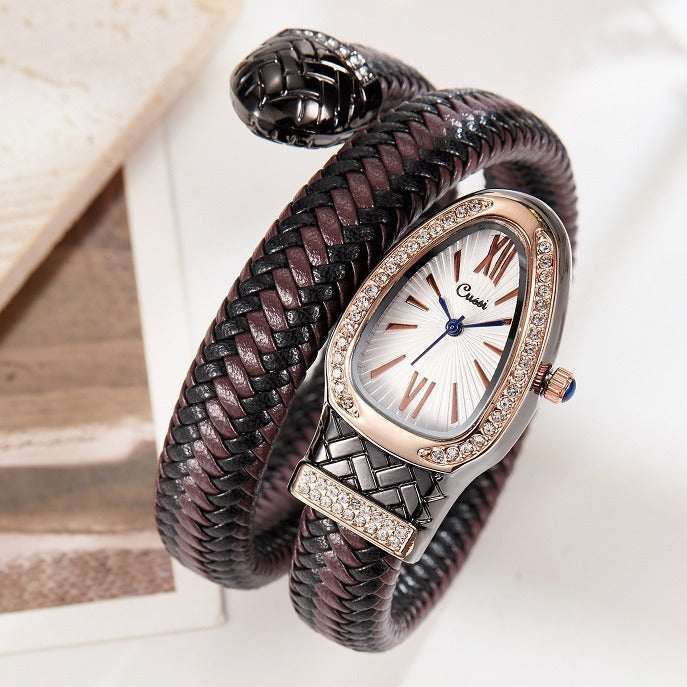 Snake Watch Fashion Quartz Watch Diamond Leather Strap