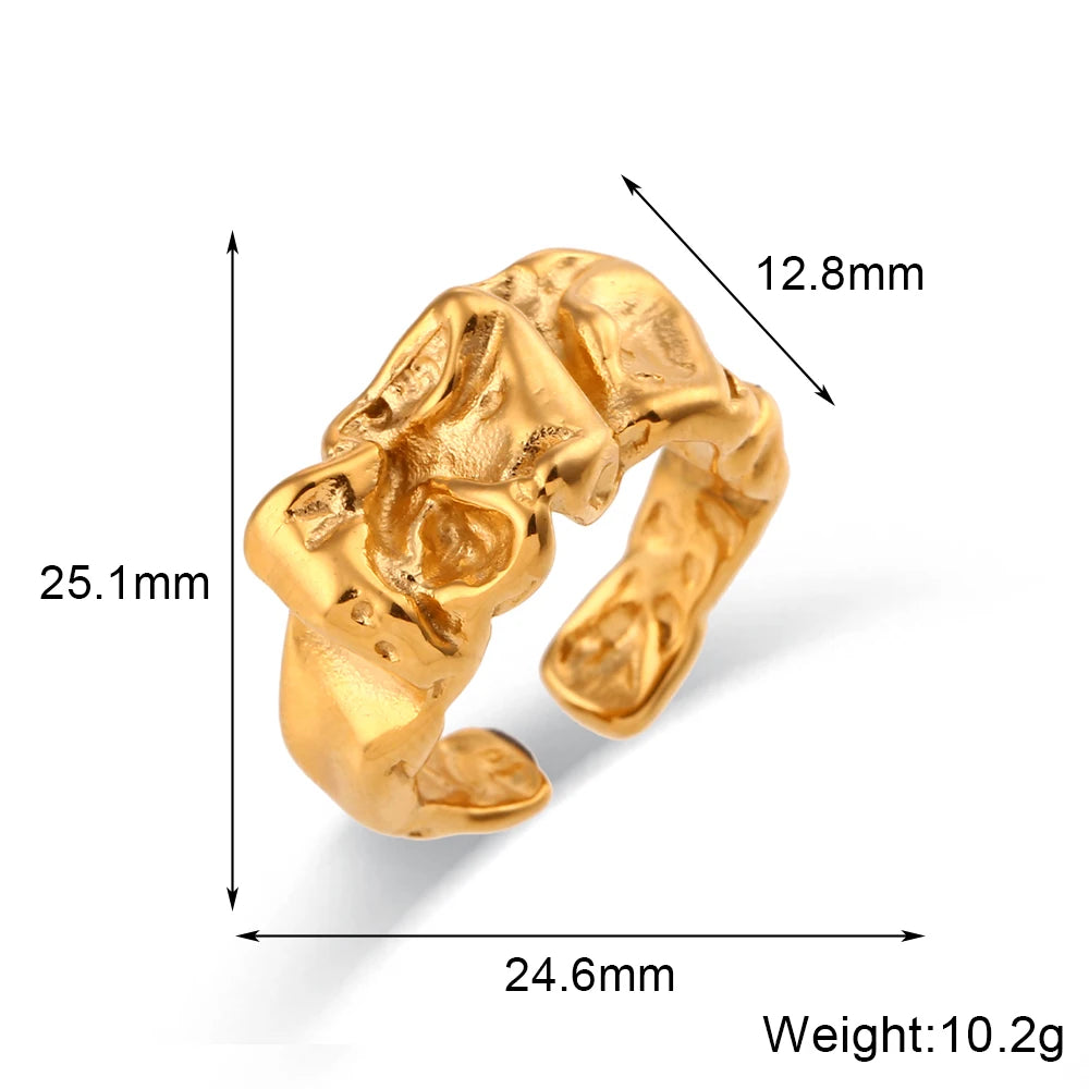 Gold Plated Geometric Irregular Design Tarnish-Free Stainless Steel Ring