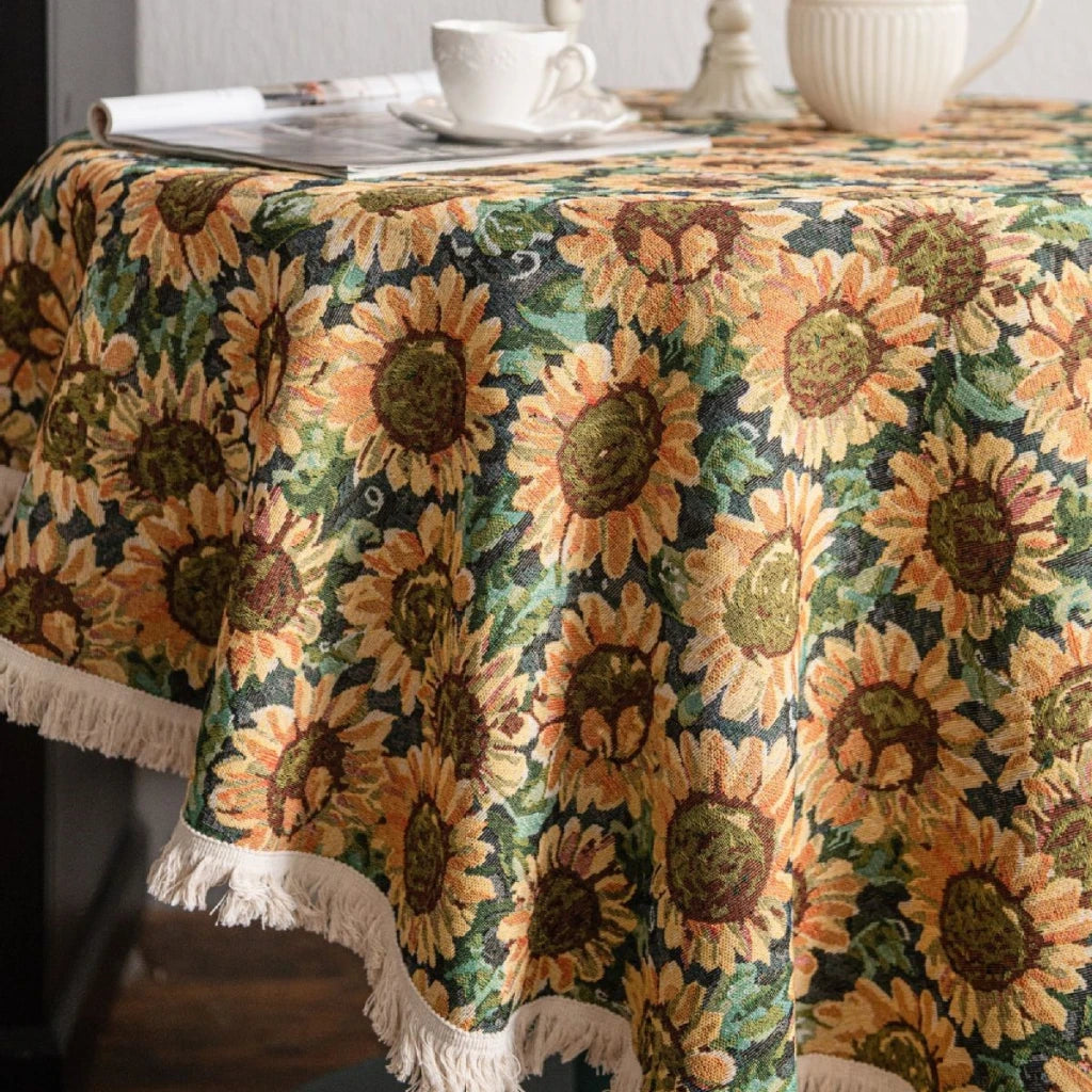 Elegant American Jacquard Sunflower Round Tablecloth