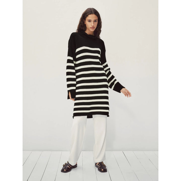 Autumn Slim-Fit Striped Turtleneck Knit Dress