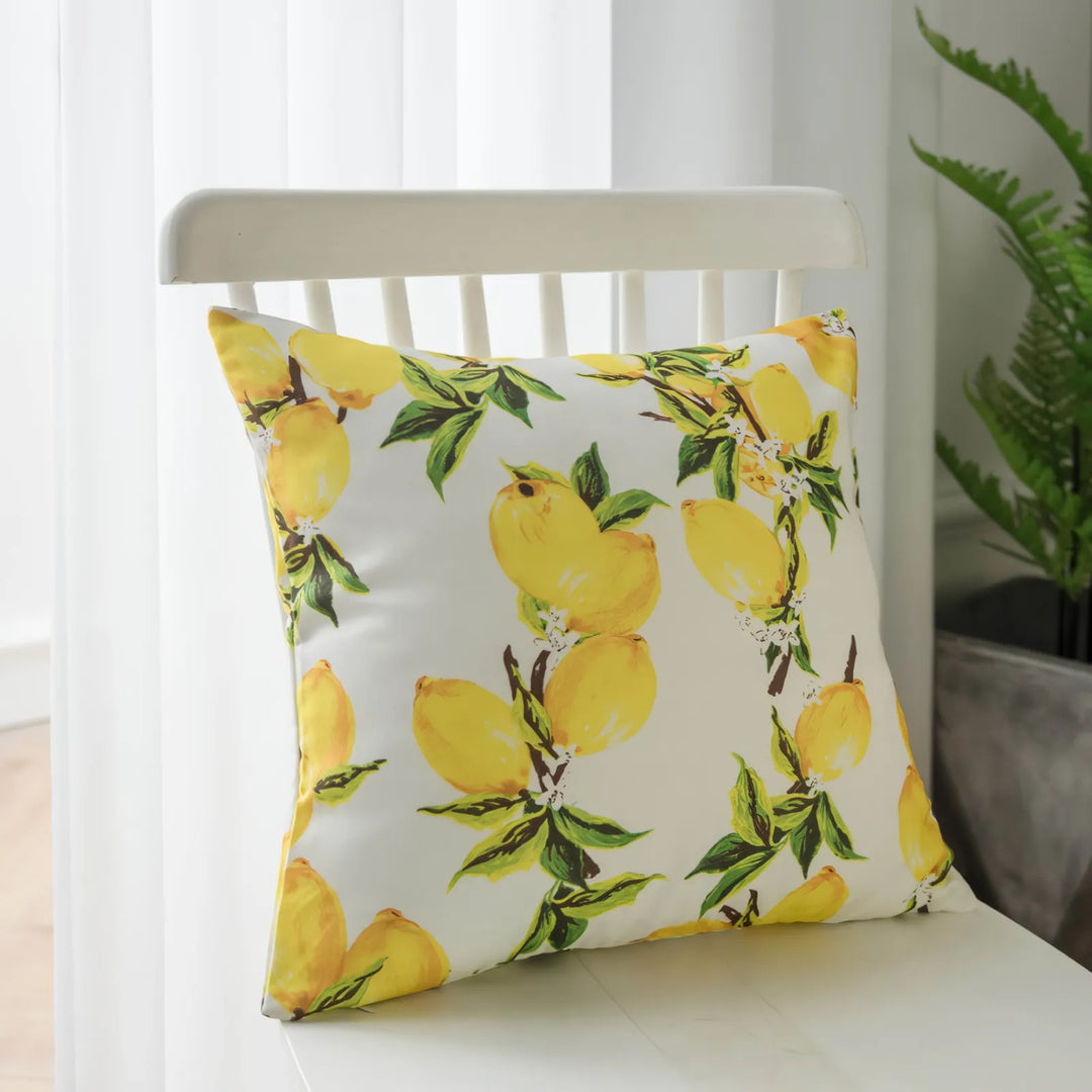 Lemon Print Yellow Polyester Tablecloth & Cushion Cover