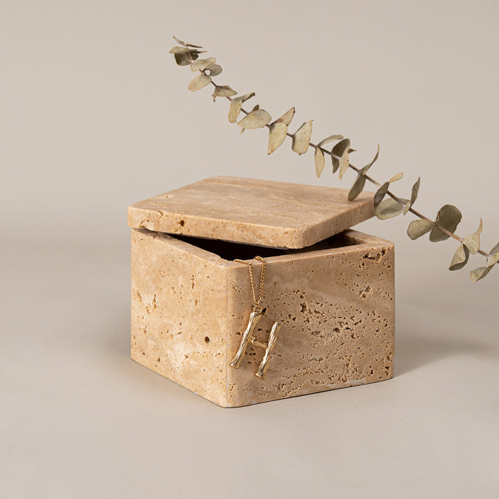 Natural Travertine Storage Box with Lid