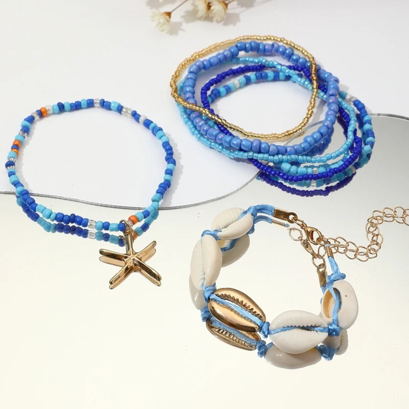 Summer Beach Bohemian Beaded Starfish Bracelet Set