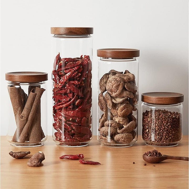 Wood Lid Glass Airtight Canisters