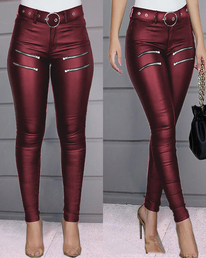 Fashion All-match Casual Tight-fitting Zipper Decoration Tight-fitting Trousers