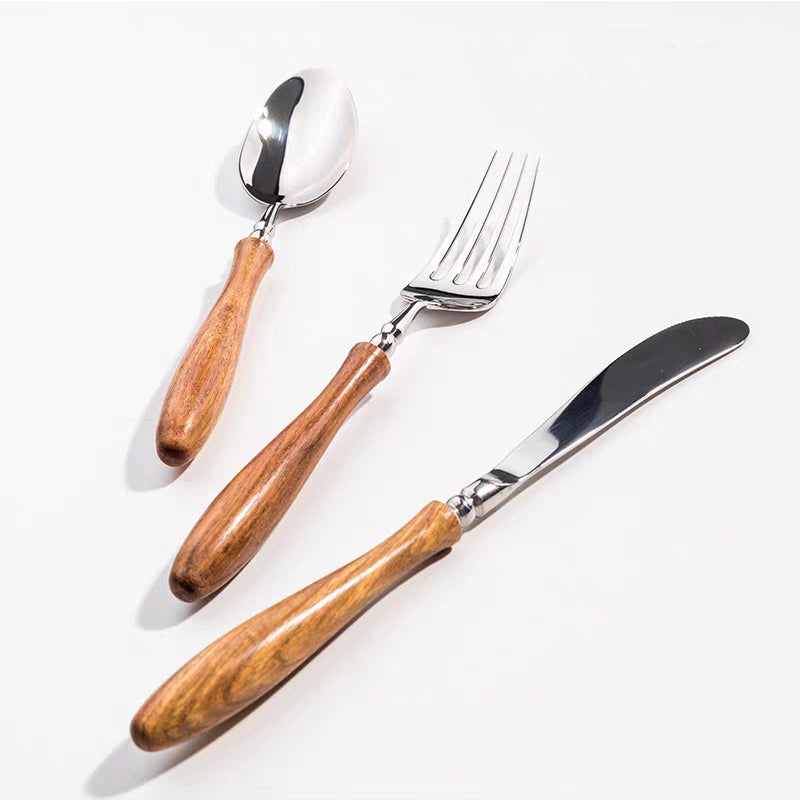 Elegant Rosewood Handle Stainless Steel Flatware Set