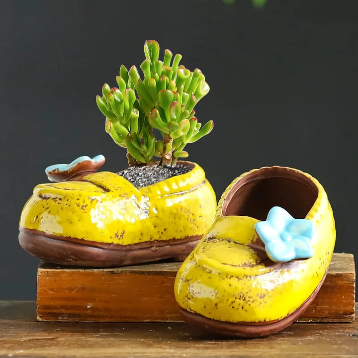 Charming Ceramic Boot Vase for Succulents and Flowers