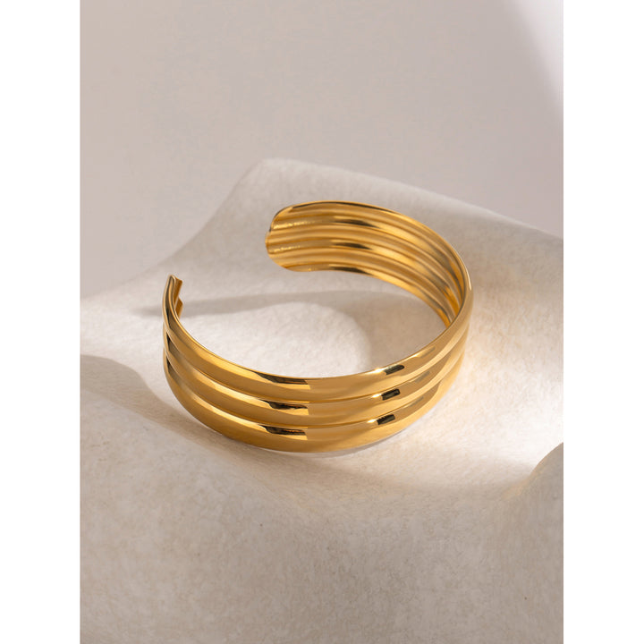 18K Gold Plated Triple-Layer Tubular Glossy Open Cuff Bracelet