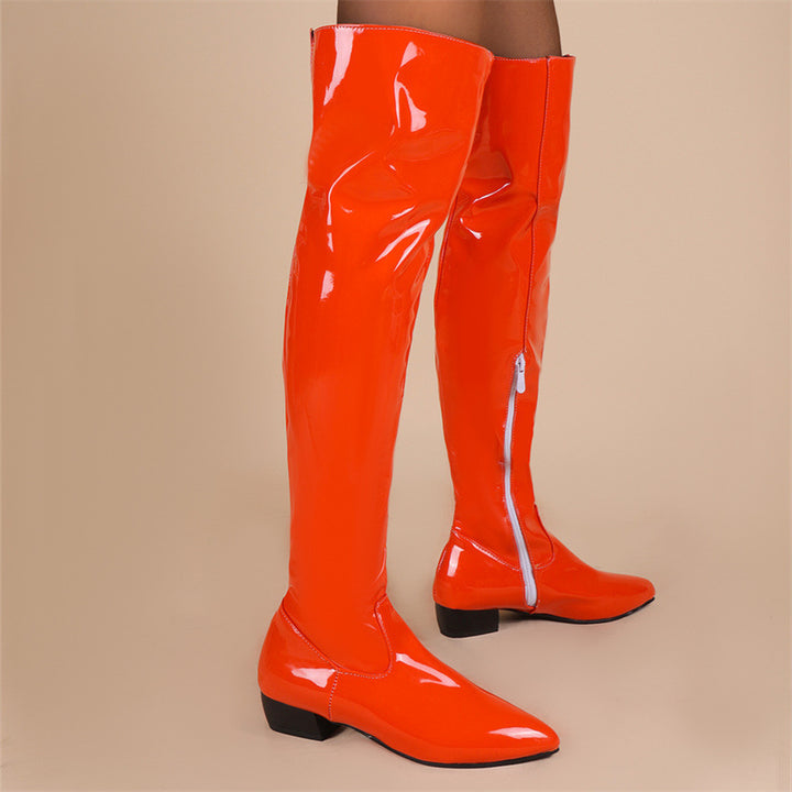 Casual Low Heel Candy Color 40-48 Zipper Paint Women's Over-the-knee Boots