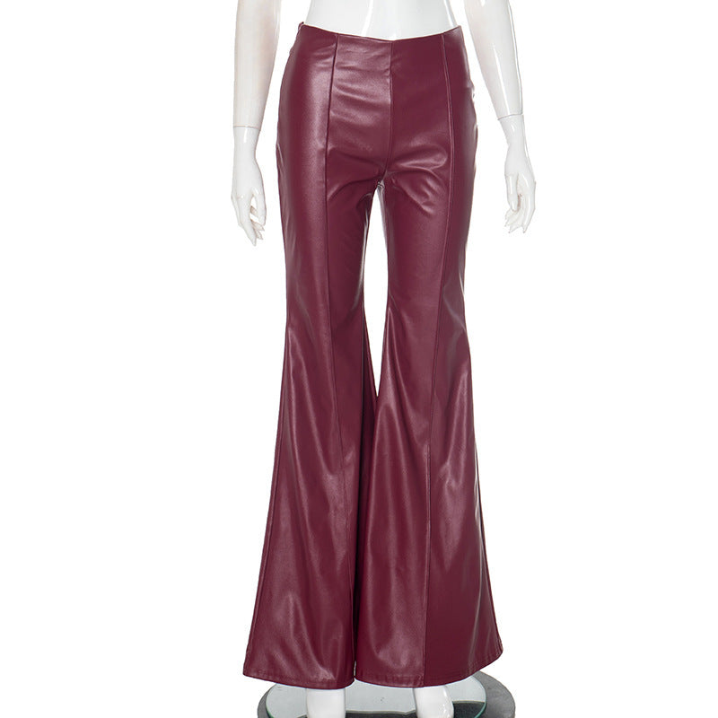 Leather Stitching Tight Flared Pants