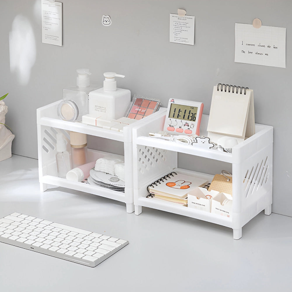 PP Desktop Double Layer Storage Rack for Organizing Desk and Office