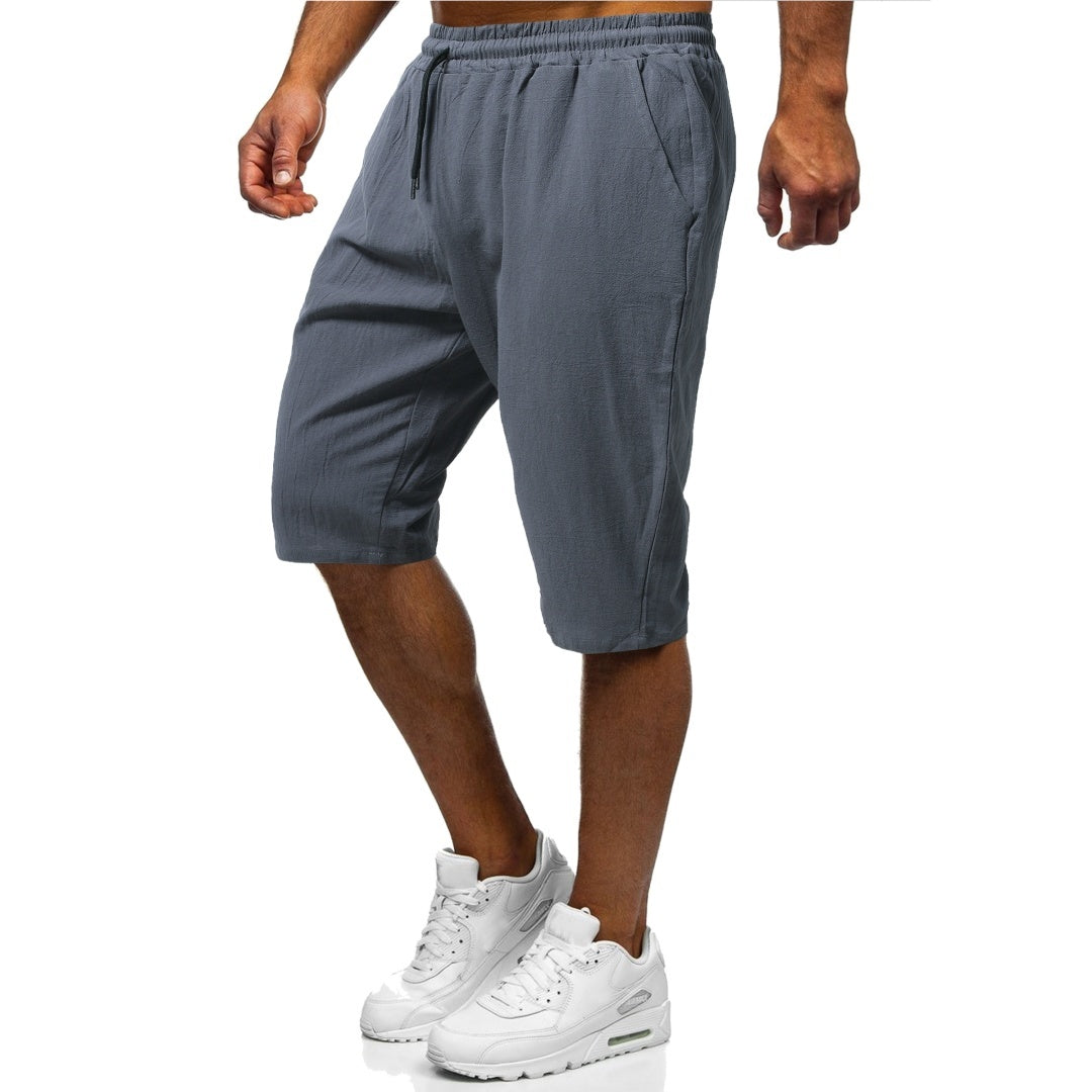 Men's Casual Cotton And Linen Sports Five Quarter Pants