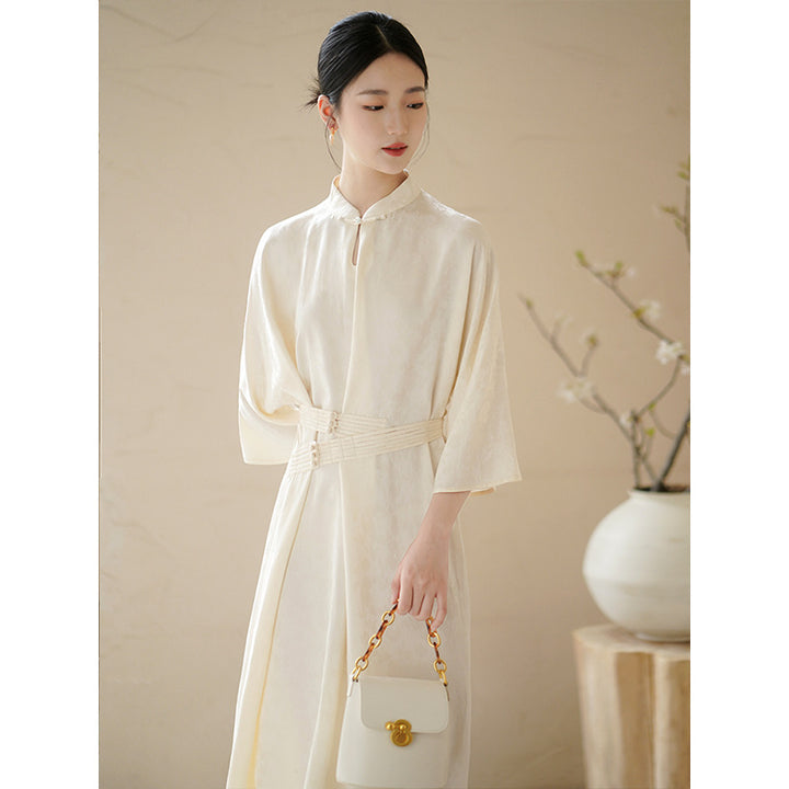 Water Drop Stand Collar Waist Seal Dress