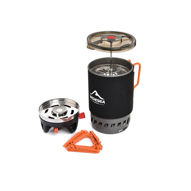 Portable Camping Cooking System with Heat Exchanger and Gas Stove