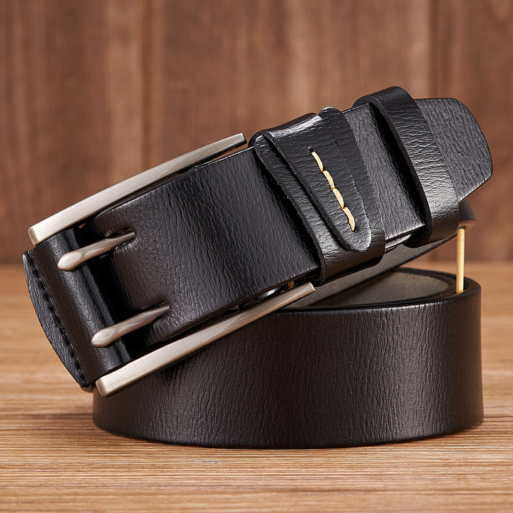 4CM Genuine Leather Belt for Men with Double Pin Buckle