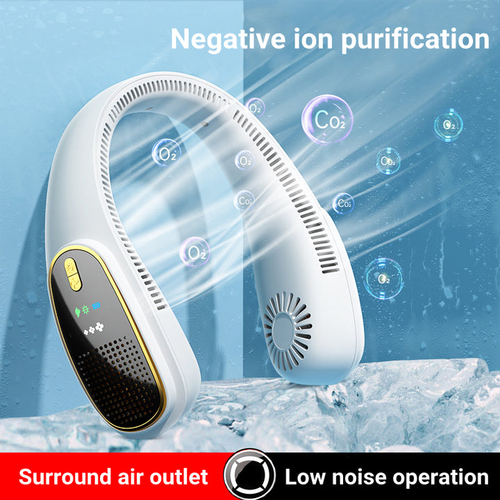 Portable Bladeless Neck Fan with Air Purifier & LED Display