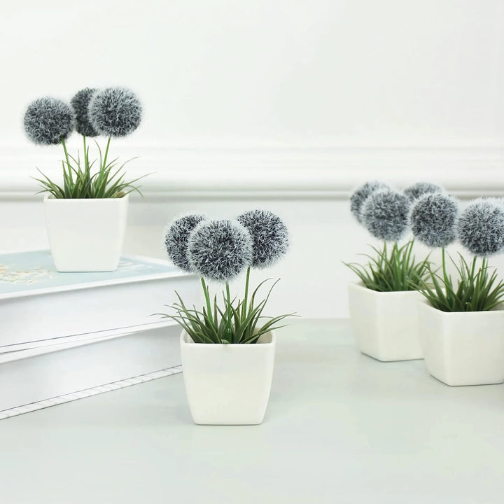 3PCS Artificial Hairy Ball Bonsai for Home and Office Decor