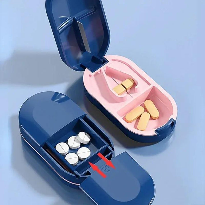 Portable 2-in-1 Pill Cutter and Storage Box – Mini Medicine Divider and Crusher