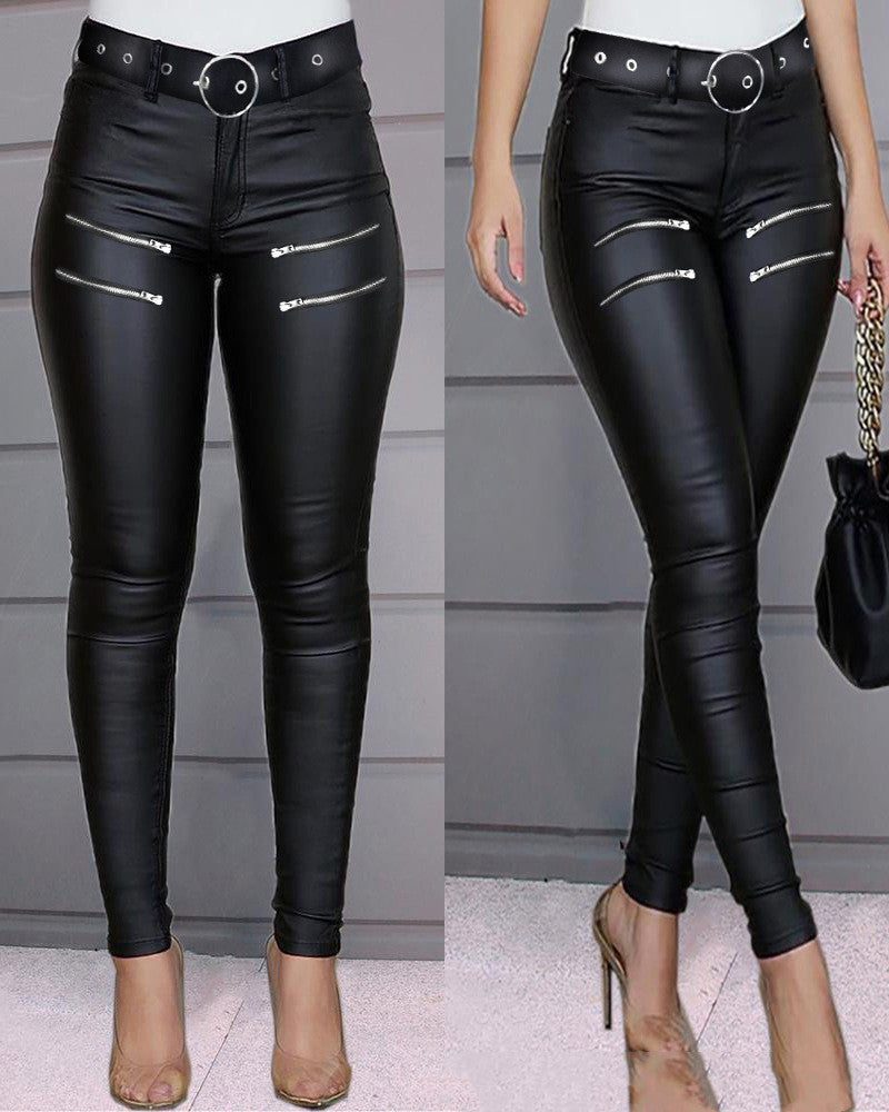 Fashion All-match Casual Tight-fitting Zipper Decoration Tight-fitting Trousers