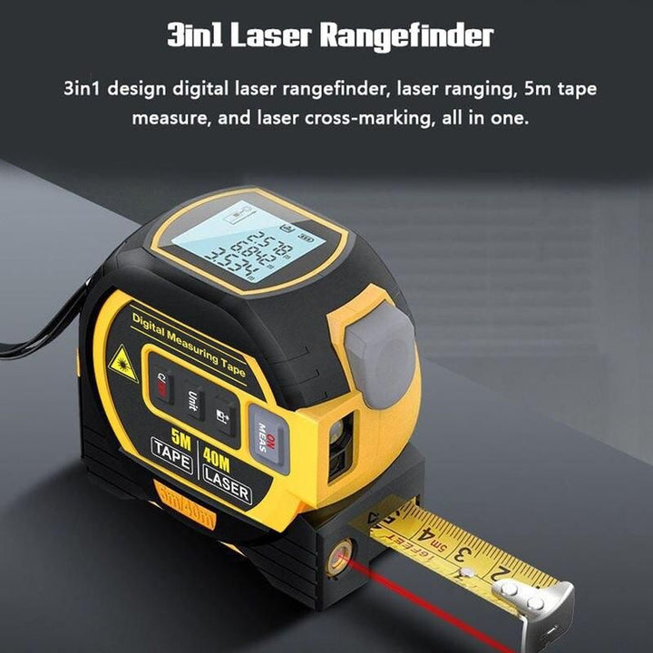 Multi-Function Laser Distance Meter with 5m Tape Measure and Cross-Marking