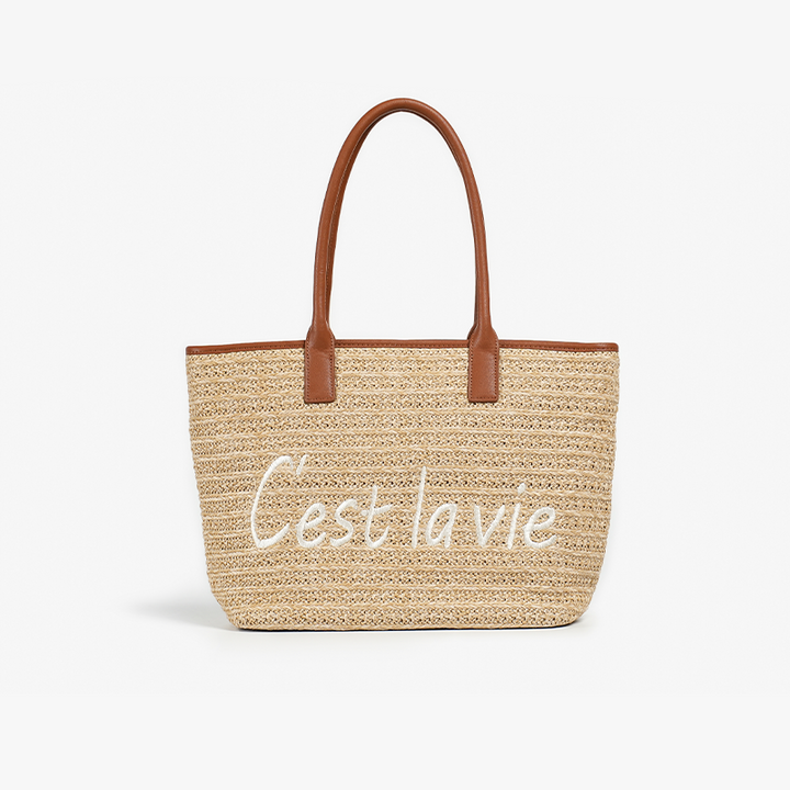 Casual Straw Tote Bag with Letter Decoration for Women