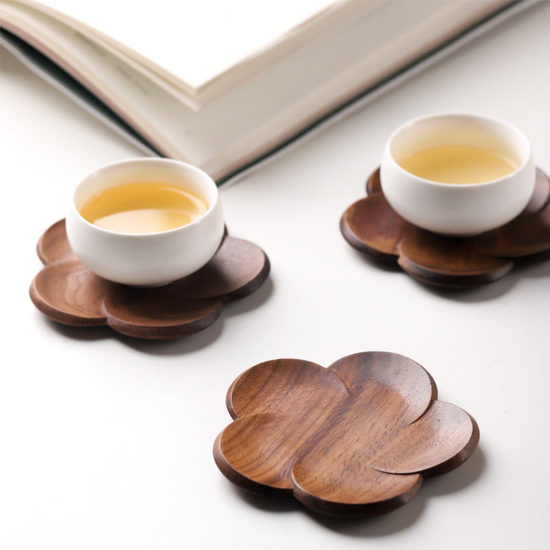 Japanese Style Walnut Wood Flower Coasters