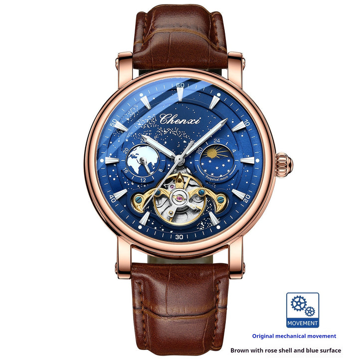 Xinghe Moon Phase Hollow Tourbillon Mechanical Watch Luminous