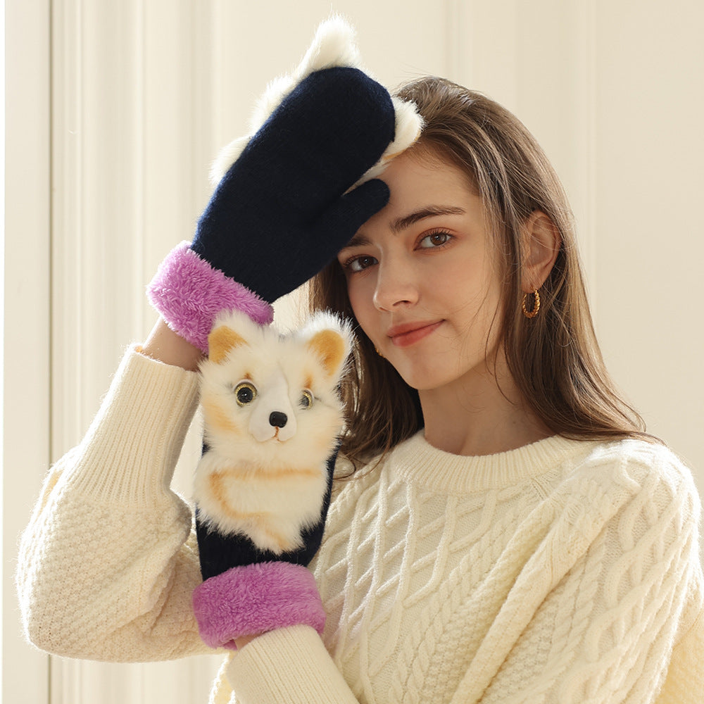 Winter Women's Plush Cartoon Animal Gloves