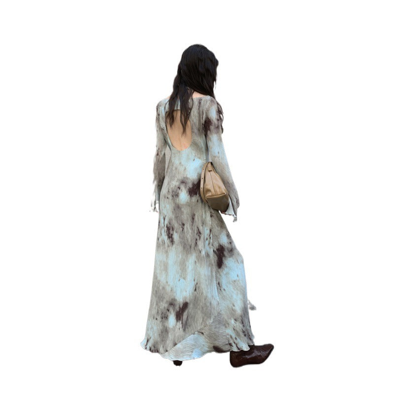 Printed Long With Large Hem Dress