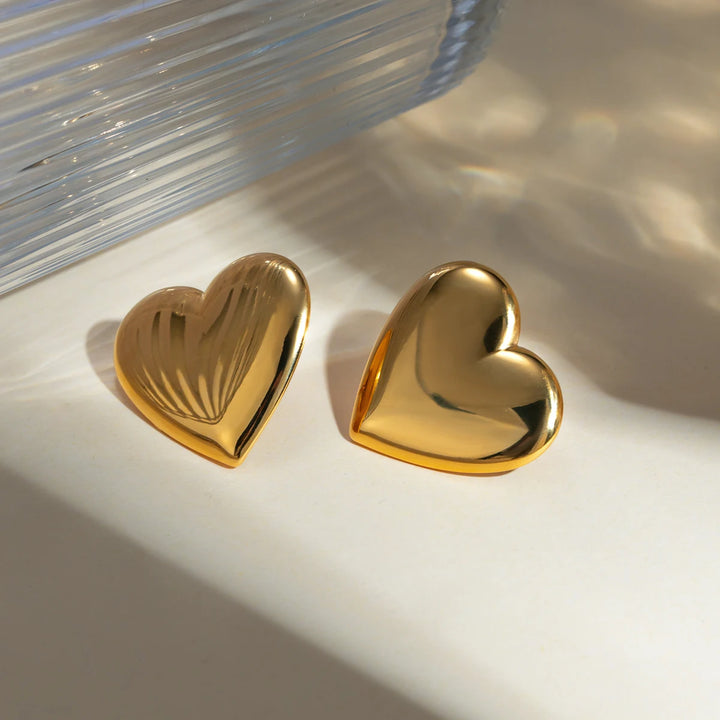 18K Gold Plated Stainless Steel Heart Stud Earrings