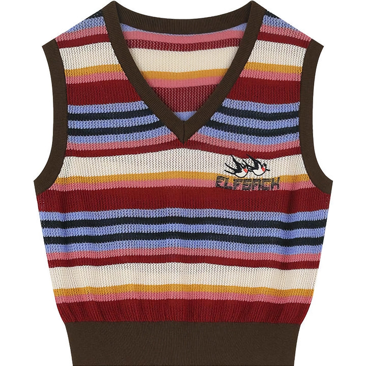 Striped V-Neck Knitted Vest