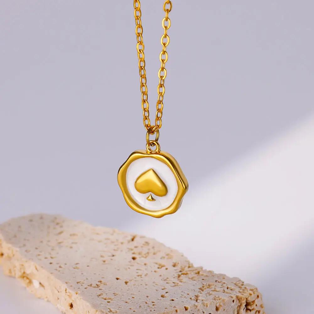 Ace of Spades Gold Heart Pendant Necklace