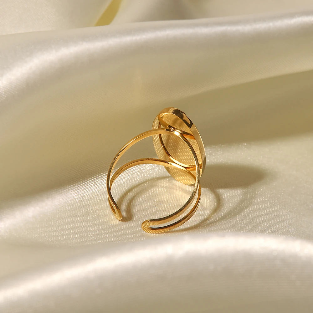 Elegant Gold Plated Oval Shell Pearl Adjustable Ring