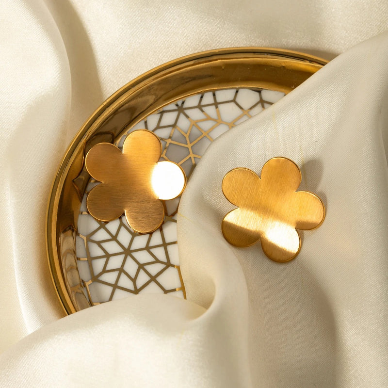 18K Gold Plated Stainless Steel Frosted Flower Stud Earrings