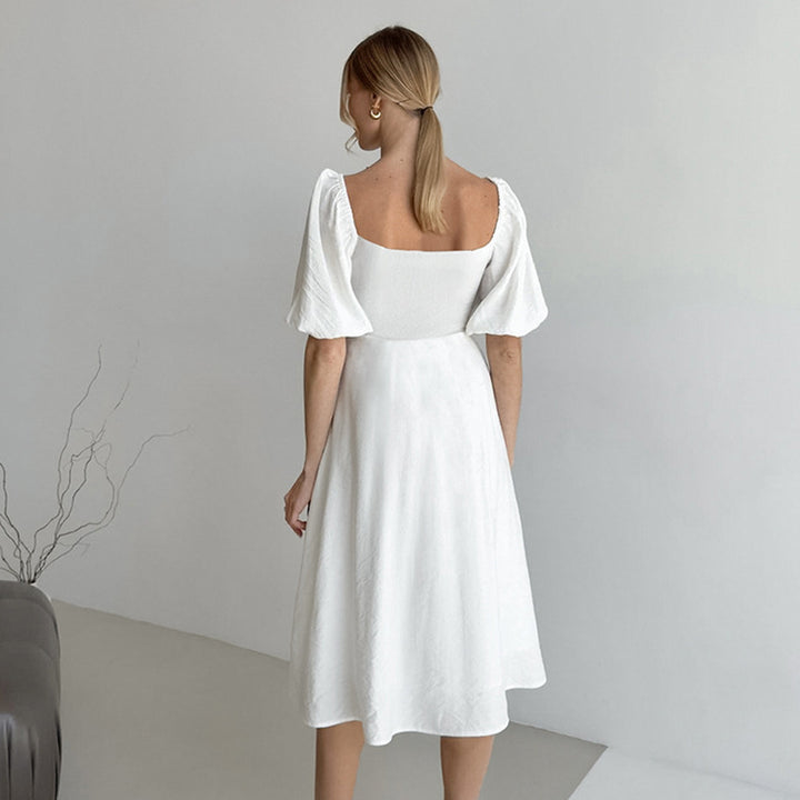 French Elegant Lantern Sleeve Off-neck Dress